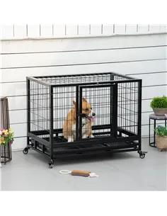 PawHut 36" Heavy Duty Metal Dog Crate Pet Cage with Tray Wheeled Dog Kennel - Black (Medium) 2