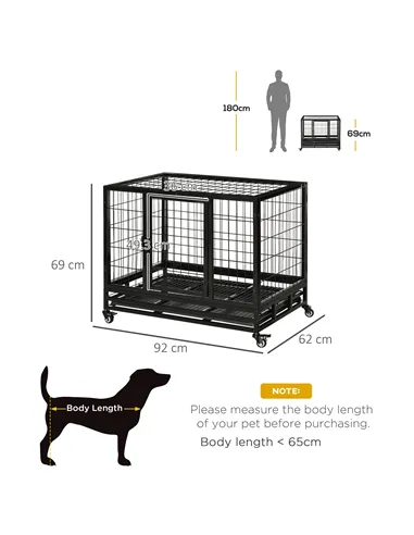 PawHut 36" Heavy Duty Metal Dog Crate Pet Cage with Tray Wheeled Dog Kennel - Black (Medium)