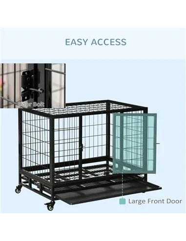 PawHut 36" Heavy Duty Metal Dog Crate Pet Cage with Tray Wheeled Dog Kennel - Black (Medium)