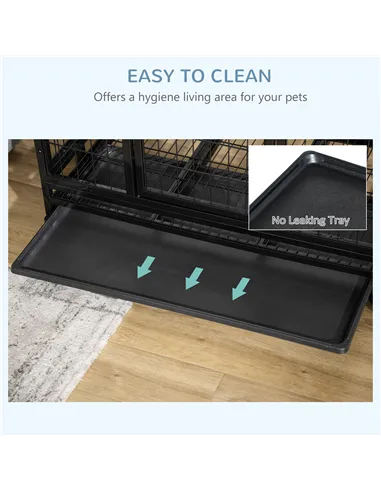 PawHut 36" Heavy Duty Metal Dog Crate Pet Cage with Tray Wheeled Dog Kennel - Black (Medium)