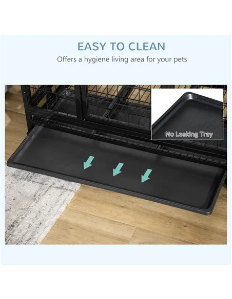 PawHut 36" Heavy Duty Metal Dog Crate Pet Cage with Tray Wheeled Dog Kennel - Black (Medium)