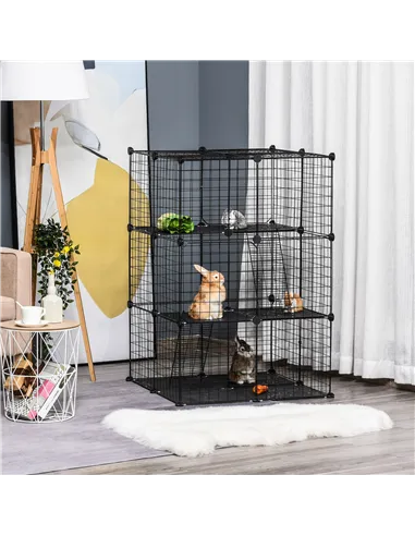 PawHut Pet Playpen DIY Small Animal Cage Enclosure Metal Wire Fence 39 Panels with 3 Doors 2 Ramps for Kitten Bunny Chinchilla P