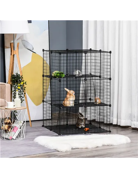PawHut Pet Playpen DIY Small Animal Cage Enclosure Metal Wire Fence 39 Panels with 3 Doors 2 Ramps for Kitten Bunny Chinchilla P
