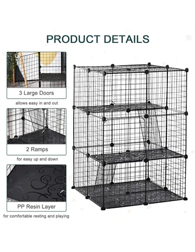 PawHut Pet Playpen DIY Small Animal Cage Enclosure Metal Wire Fence 39 Panels with 3 Doors 2 Ramps for Kitten Bunny Chinchilla P