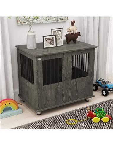 PawHut Dog Crate Table for Medium and Large Dogs with Magnetic Door for Indoor Use, 85 x 55 x 75 cm, Grey
