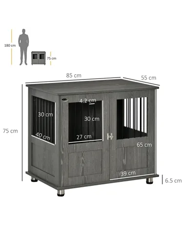 PawHut Dog Crate Table for Medium and Large Dogs with Magnetic Door for Indoor Use, 85 x 55 x 75 cm, Grey