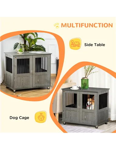 PawHut Dog Crate Table for Medium and Large Dogs with Magnetic Door for Indoor Use, 85 x 55 x 75 cm, Grey