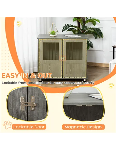 PawHut Dog Crate Table for Medium and Large Dogs with Magnetic Door for Indoor Use, 85 x 55 x 75 cm, Grey