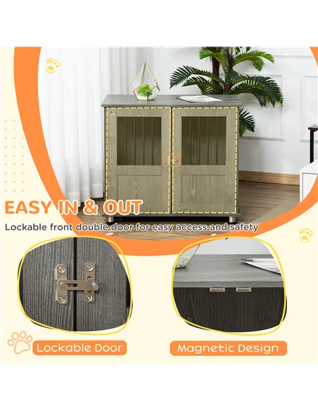 PawHut Dog Crate Table for Medium and Large Dogs with Magnetic Door for Indoor Use, 85 x 55 x 75 cm, Grey