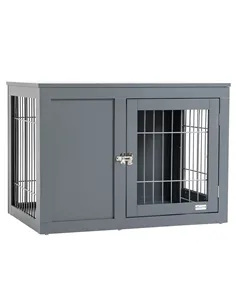 PawHut Furniture Style Dog Crate for Small and Medium Dogs, End Table Pet Cage with Two Lockable Doors - Grey