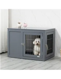 PawHut Furniture Style Dog Crate for Small and Medium Dogs, End Table Pet Cage with Two Lockable Doors - Grey 2
