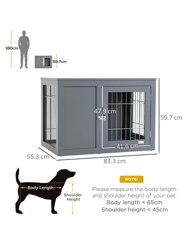 PawHut Furniture Style Dog Crate for Small and Medium Dogs, End Table Pet Cage with Two Lockable Doors - Grey