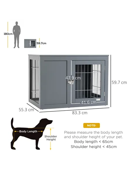 PawHut Furniture Style Dog Crate for Small and Medium Dogs, End Table Pet Cage with Two Lockable Doors - Grey