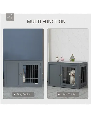 PawHut Furniture Style Dog Crate for Small and Medium Dogs, End Table Pet Cage with Two Lockable Doors - Grey