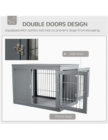 PawHut Furniture Style Dog Crate for Small and Medium Dogs, End Table Pet Cage with Two Lockable Doors - Grey