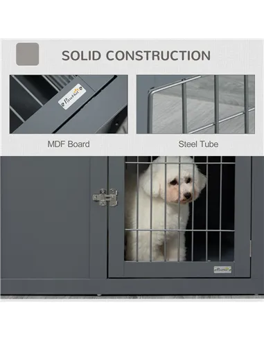 PawHut Furniture Style Dog Crate for Small and Medium Dogs, End Table Pet Cage with Two Lockable Doors - Grey