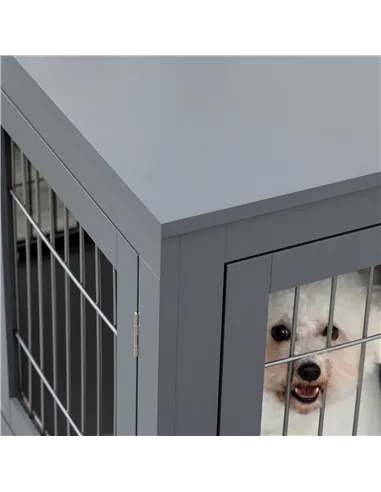 PawHut Furniture Style Dog Crate for Small and Medium Dogs, End Table Pet Cage with Two Lockable Doors - Grey