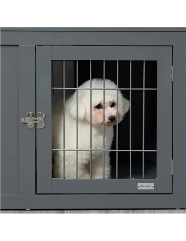 PawHut Furniture Style Dog Crate for Small and Medium Dogs, End Table Pet Cage with Two Lockable Doors - Grey