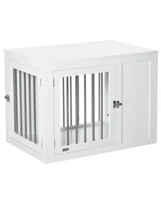 PawHut 2-in-1 Dog Cage and Side Table, with Two Lockable Doors, for Medium Dogs - White