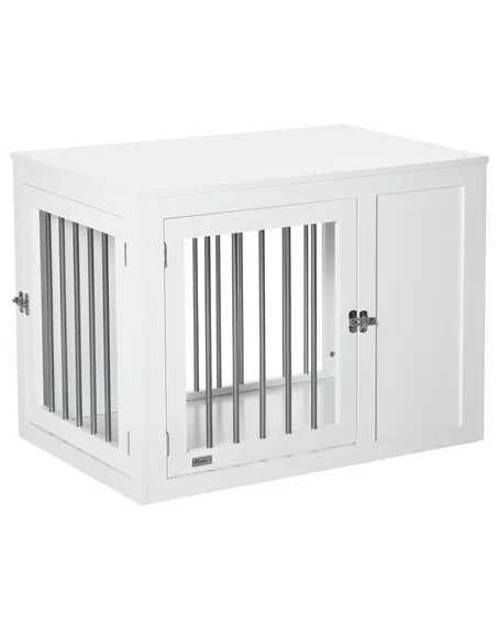 PawHut 2-in-1 Dog Cage and Side Table, with Two Lockable Doors, for Medium Dogs - White