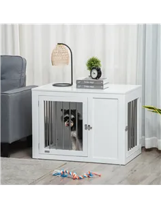 PawHut 2-in-1 Dog Cage and Side Table, with Two Lockable Doors, for Medium Dogs - White 2