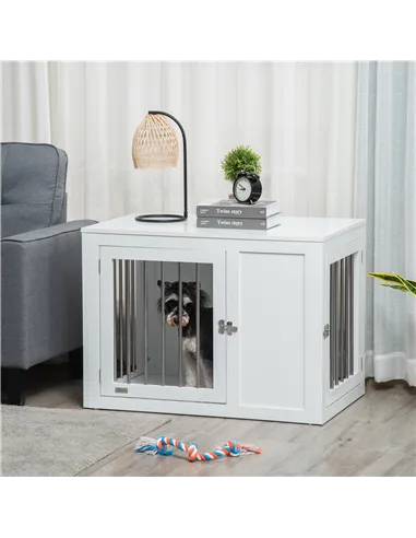 PawHut 2-in-1 Dog Cage and Side Table, with Two Lockable Doors, for Medium Dogs - White