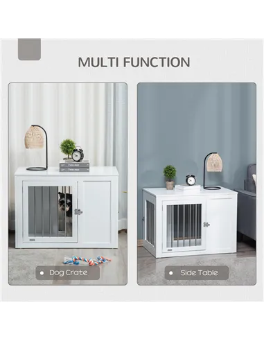 PawHut 2-in-1 Dog Cage and Side Table, with Two Lockable Doors, for Medium Dogs - White
