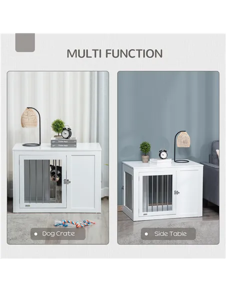 PawHut 2-in-1 Dog Cage and Side Table, with Two Lockable Doors, for Medium Dogs - White