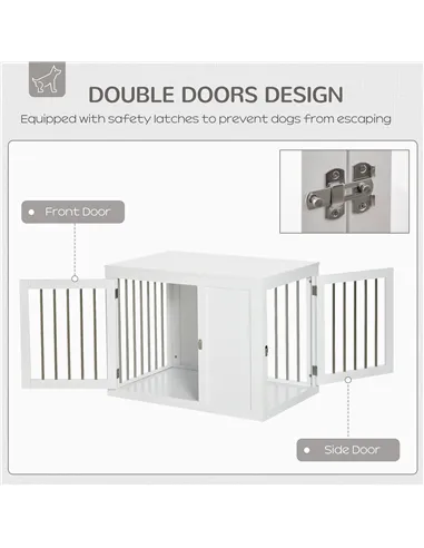 PawHut 2-in-1 Dog Cage and Side Table, with Two Lockable Doors, for Medium Dogs - White