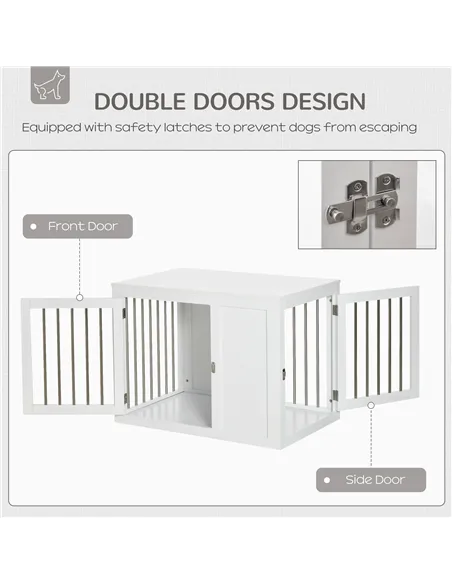 PawHut 2-in-1 Dog Cage and Side Table, with Two Lockable Doors, for Medium Dogs - White