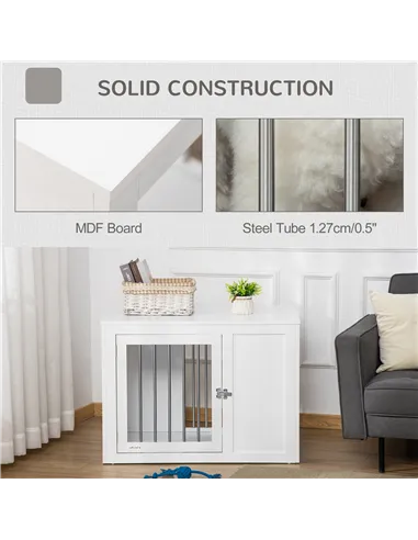 PawHut 2-in-1 Dog Cage and Side Table, with Two Lockable Doors, for Medium Dogs - White