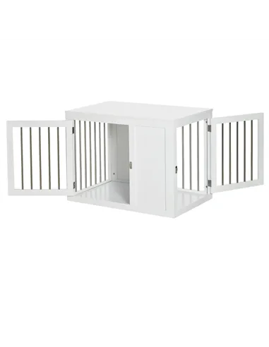 PawHut 2-in-1 Dog Cage and Side Table, with Two Lockable Doors, for Medium Dogs - White