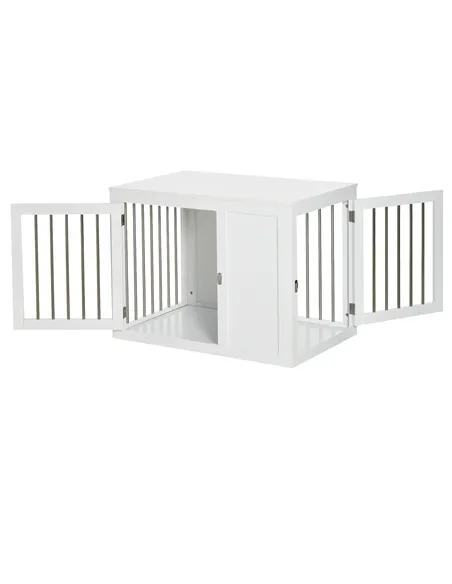 PawHut 2-in-1 Dog Cage and Side Table, with Two Lockable Doors, for Medium Dogs - White