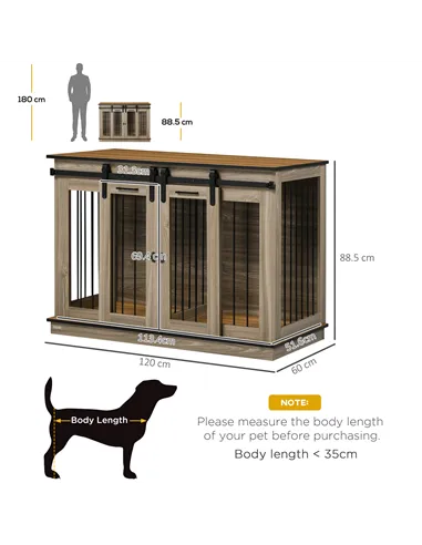 PawHut Dog Crate Furniture for Large Dogs, Double Dog Cage for Small Dogs, with Sliding Doors - Oak Tone