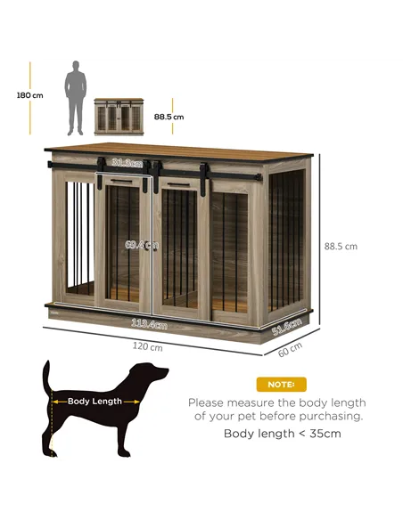 PawHut Dog Crate Furniture for Large Dogs, Double Dog Cage for Small Dogs, with Sliding Doors - Oak Tone