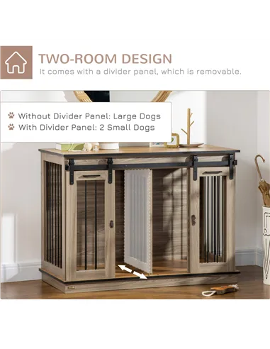 PawHut Dog Crate Furniture for Large Dogs, Double Dog Cage for Small Dogs, with Sliding Doors - Oak Tone