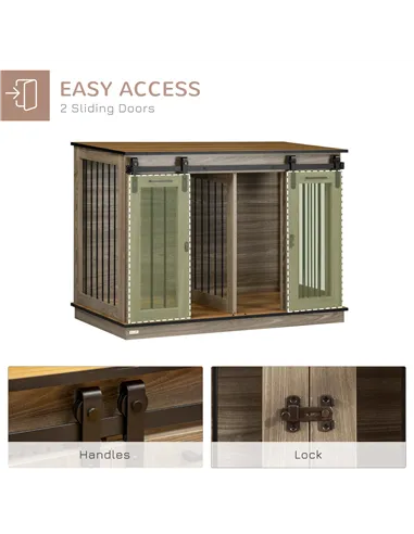 PawHut Dog Crate Furniture for Large Dogs, Double Dog Cage for Small Dogs, with Sliding Doors - Oak Tone