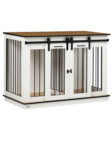 PawHut Dog Crate Furniture for Large Dogs, Double Dog Cage for Small Dogs
