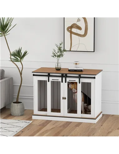 PawHut Dog Crate Furniture for Large Dogs, Double Dog Cage for Small Dogs