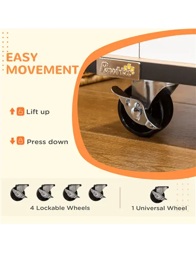 PawHut Dog Crate Furniture, Dog Cage End Table, with Wheels, for Large Dogs, 106 x 60 x 82 cm  - White