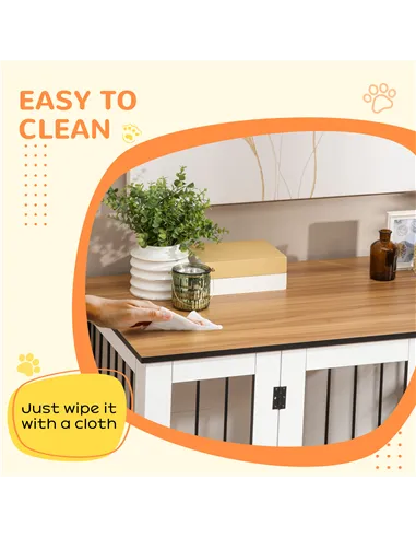 PawHut Dog Crate Furniture, Dog Cage End Table, with Wheels, for Large Dogs, 106 x 60 x 82 cm  - White