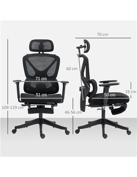 HOMCOM Ergonomic and Adjustable Office Chair - Black