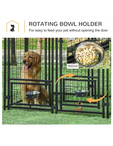 PawHut Outdoor Dog Kennel with Rotating Bowl Holders, Water and UV-Resistant Cover, for Medium, Small Dogs, Red