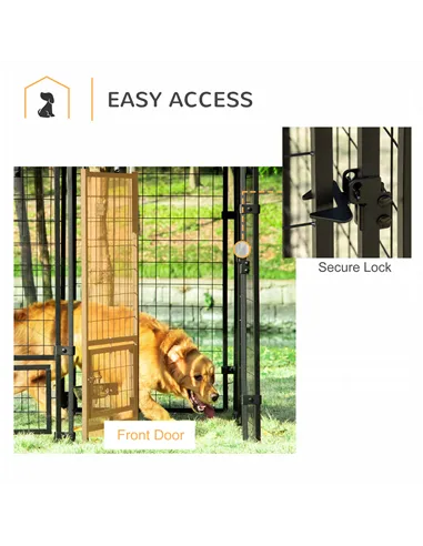 PawHut Outdoor Dog Kennel with Rotating Bowl Holders, Water and UV-Resistant Cover, for Medium, Small Dogs, Red