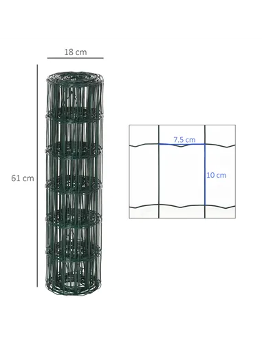 PawHut 0.6M x 10M Chicken Wire Mesh Roll Rabbit Poultry Animal Fence PVC Coated Steel Metal Garden Netting Fencing
