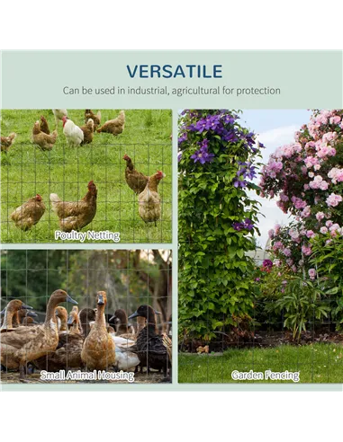 PawHut 0.6M x 10M Chicken Wire Mesh Roll Rabbit Poultry Animal Fence PVC Coated Steel Metal Garden Netting Fencing