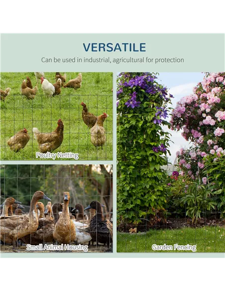 PawHut 0.6M x 10M Chicken Wire Mesh Roll Rabbit Poultry Animal Fence PVC Coated Steel Metal Garden Netting Fencing