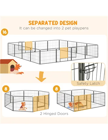 PawHut 16 Panels Heavy Duty Puppy Playpen, for Small Dogs, Indoor and Outdoor Use - Grey