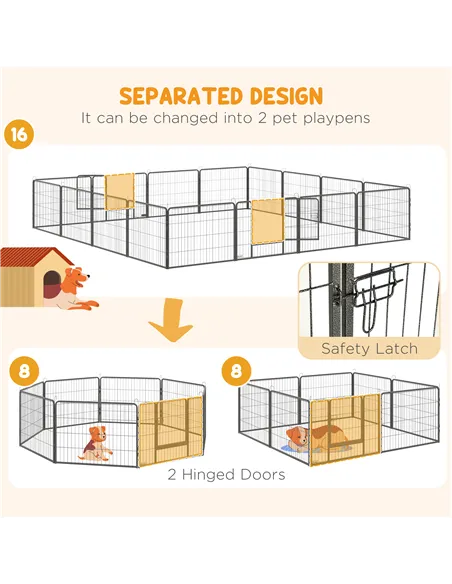 PawHut 16 Panels Heavy Duty Puppy Playpen, for Small Dogs, Indoor and Outdoor Use - Grey
