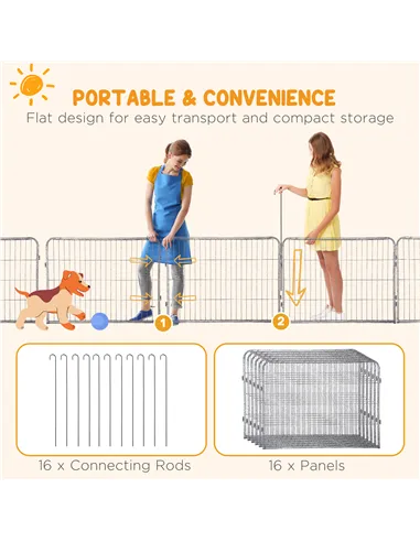 PawHut 16 Panels Heavy Duty Puppy Playpen, for Small Dogs, Indoor and Outdoor Use - Grey